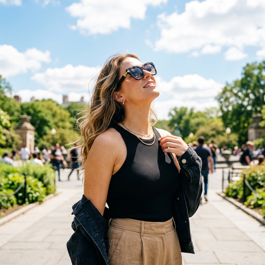 Woman with sunglasses looking at the sky
